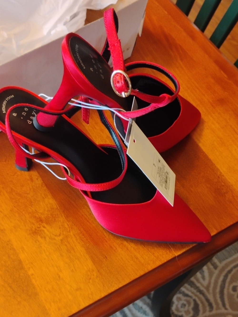 a new day Red Pointed-Toe Strappy Mid-Heels